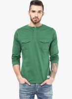 Atorse Green Solid Henley T-Shirts