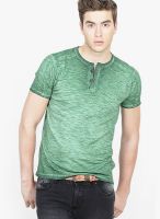 Basics Green Solid Henley T-Shirts