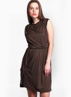 Belle Fille Brown Colored Solid Asymmetric Dress