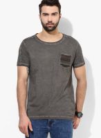 Breakbounce Grey Solid Round Neck T-Shirts