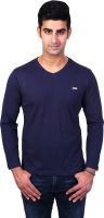 Bridge Solid Men's V-neck Blue T-Shirt