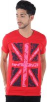 Burdy Printed Men's V-neck Red T-Shirt