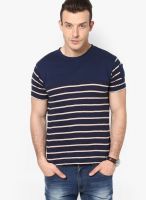 Cherymoya Blue Striped Round Neck T-Shirts