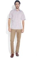 ColorPlus Men's Checkered Casual Orange Shirt