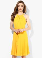 Dorothy Perkins Yellow Colored Solid Shift Dress With Fabric Belt