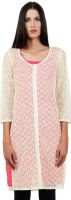 Faireno Self Design Women's A-line Kurta(White)