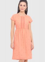 Femenino Peach Colored Embroidered Skater Dress