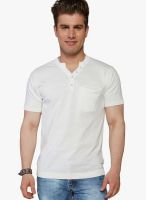 Globus White Solid Henley T-Shirts