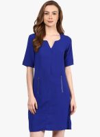 Harpa Blue Colored Solid Shift Dress