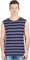 Hypernation Striped Men's Round Neck Blue, Grey T-Shirt