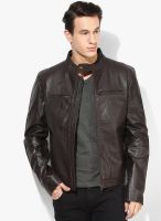 I Know Brown Solid Leather Jacket