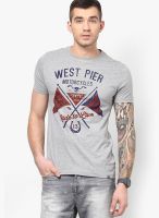 Incult Grey Crew Neck T-Shirt With West Pier Chest Print