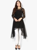 Ira Soleil Black Embroidered Asymmetric Dress