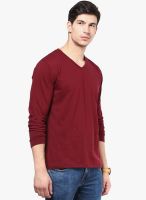 Izinc Maroon V Neck T-Shirt