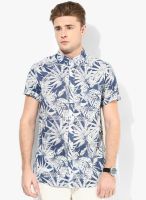 Jack & Jones Blue Printed Slim Fit Casual Shirt