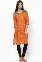 Jaipur Kurti Orange Printed Kurta