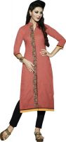 Khushali Party, Festive Self Design, Embroidered Women's Kurti(Pink)