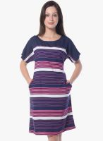 Meira Navy Blue Colored Striped Shift Dress