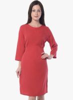 Meira Red Colored Solid Shift Dress