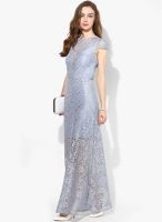 Miss Selfridge Blue Colored Embroidered Maxi Dress