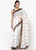 Mrignain Chiffon White Embroidered Saree