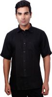 Nanya Men's Solid Casual Linen Black Shirt