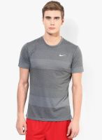 Nike Df Cool Tailwind Stripe Grey Running Round Neck T-Shirt