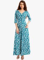 Nun Aqua Blue Colored Printed Maxi Dress