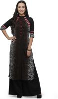 Ojjasvi Animal Print Women's Straight Kurta(Black)