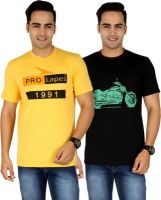 PRO Lapes Printed Men's Round Neck Multicolor T-Shirt(Pack of 2)