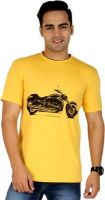 PRO Lapes Printed Men's Round Neck Yellow T-Shirt