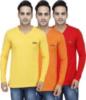 PRO Lapes Solid Men's V-neck Multicolor T-Shirt(Pack of 3)