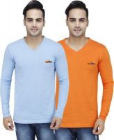 PRO Lapes Solid Men's V-neck Multicolor T-Shirt(Pack of 2)