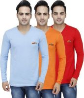 PRO Lapes Solid Men's V-neck Multicolor T-Shirt(Pack of 3)