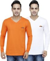PRO Lapes Solid Men's V-neck Multicolor T-Shirt(Pack of 2)