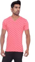 Pezzava Self Design Men's V-neck Reversible Pink, Black T-Shirt