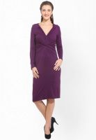Purys Purple Colored Solid Bodycon Dress