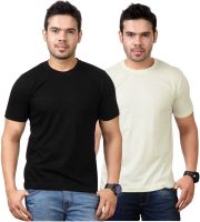 Top Notch Solid Men's Round Neck Black, Yellow T-Shirt(Pack of 2)