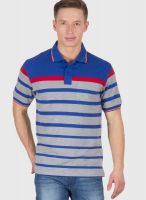 Wilkins & Tuscany Grey Milange Striped Polo T-Shirts