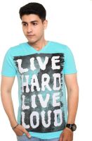 Zwizdot Printed Men's V-neck Blue T-Shirt