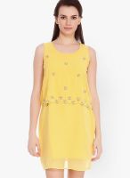 109F Yellow Colored Embellished Shift Dress