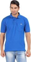 4thneed Solid Men's Polo Neck Blue T-Shirt