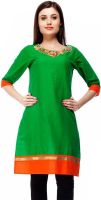 9 Fab Casual, Formal Self Design Women's Kurti(Green)