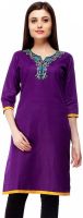 9 Fab Casual, Formal Self Design Women's Kurti(Purple)