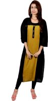 Aanvi Casual Solid Women's Kurti(Gold, Black) Aanvi Casual Solid Women's Kurti(Gold, Black)