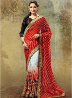 Admyrin Red Art Crepe Georgette Printed Saree