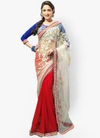 Admyrin Red Net Faux Chiffon Embroidered Saree