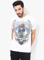 Affliction White Printed Round Neck T-Shirts