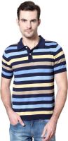 Allen Solly Striped Men's Polo Neck Blue T-Shirt