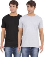 Ap'pulse Solid Men's Round Neck Black, Grey T-Shirt(Pack of 2)